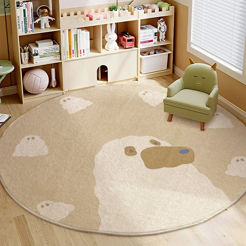Cartoon Style Bedroom Decor lion pattern Carpet Cute Round Carpets for Living Room Thick Plush bedside Rug Fluffy Soft Floor Mat