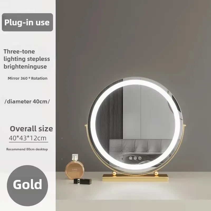 Modern Bedroom Dressing Table Round Mirrors Light Luxury Makeup Mirror with LED Light Desktop Fill Light Charging Smart Mirror