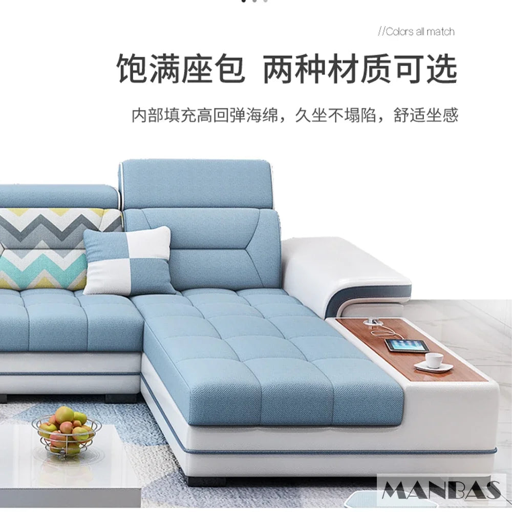 Big U-Shape Coth Living Room Sofa Sets with USB, Speaker, Stools,Bluetooth - Linlamlim Fabric Sectional Sofas for Home Furniture