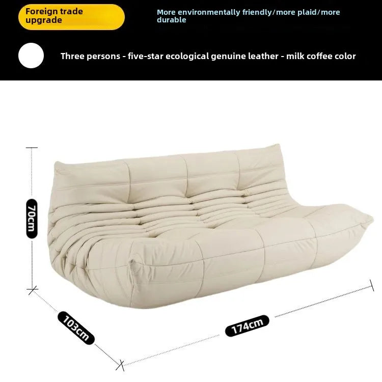 Fashion freehand space original first layer cowhide three-person Italian minimalist Togo caterpillar lazy sofa