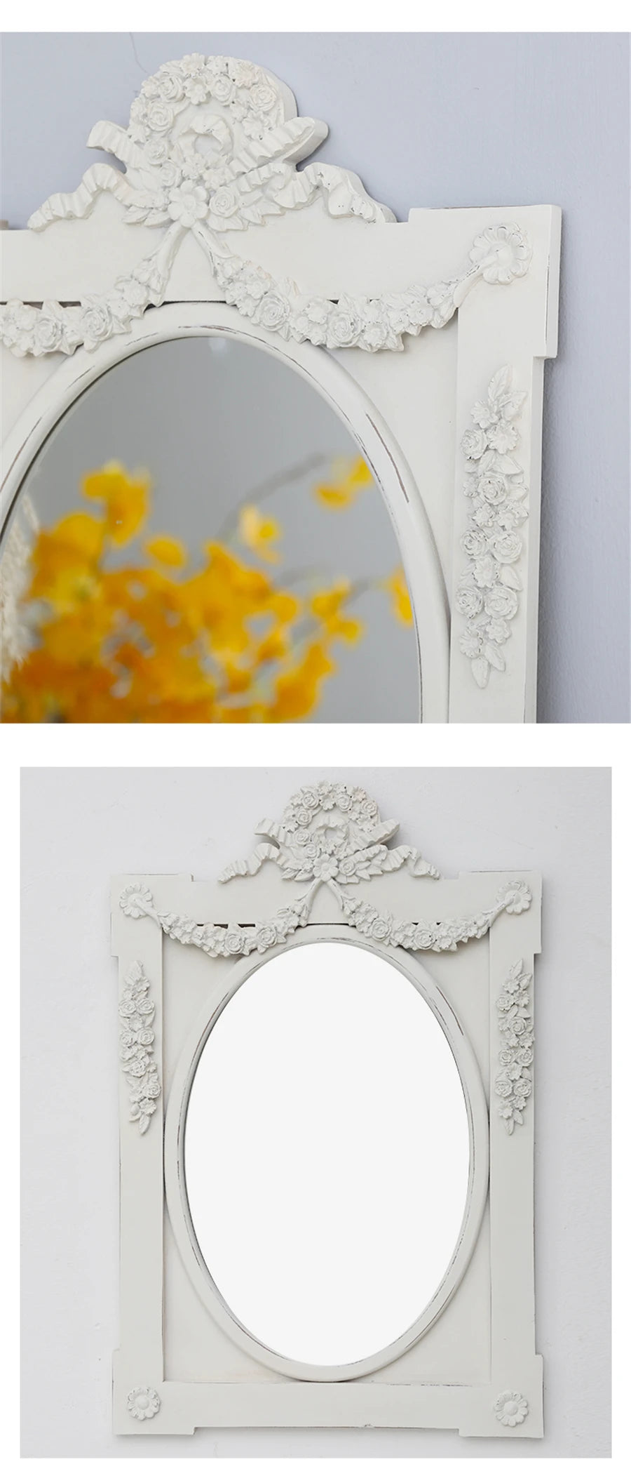 French Retro Makeup Mirror Dressing Table Pink Princess Decorative Mirror Wooden Resin Hand-carved Wall Mirror Wall Home Decor