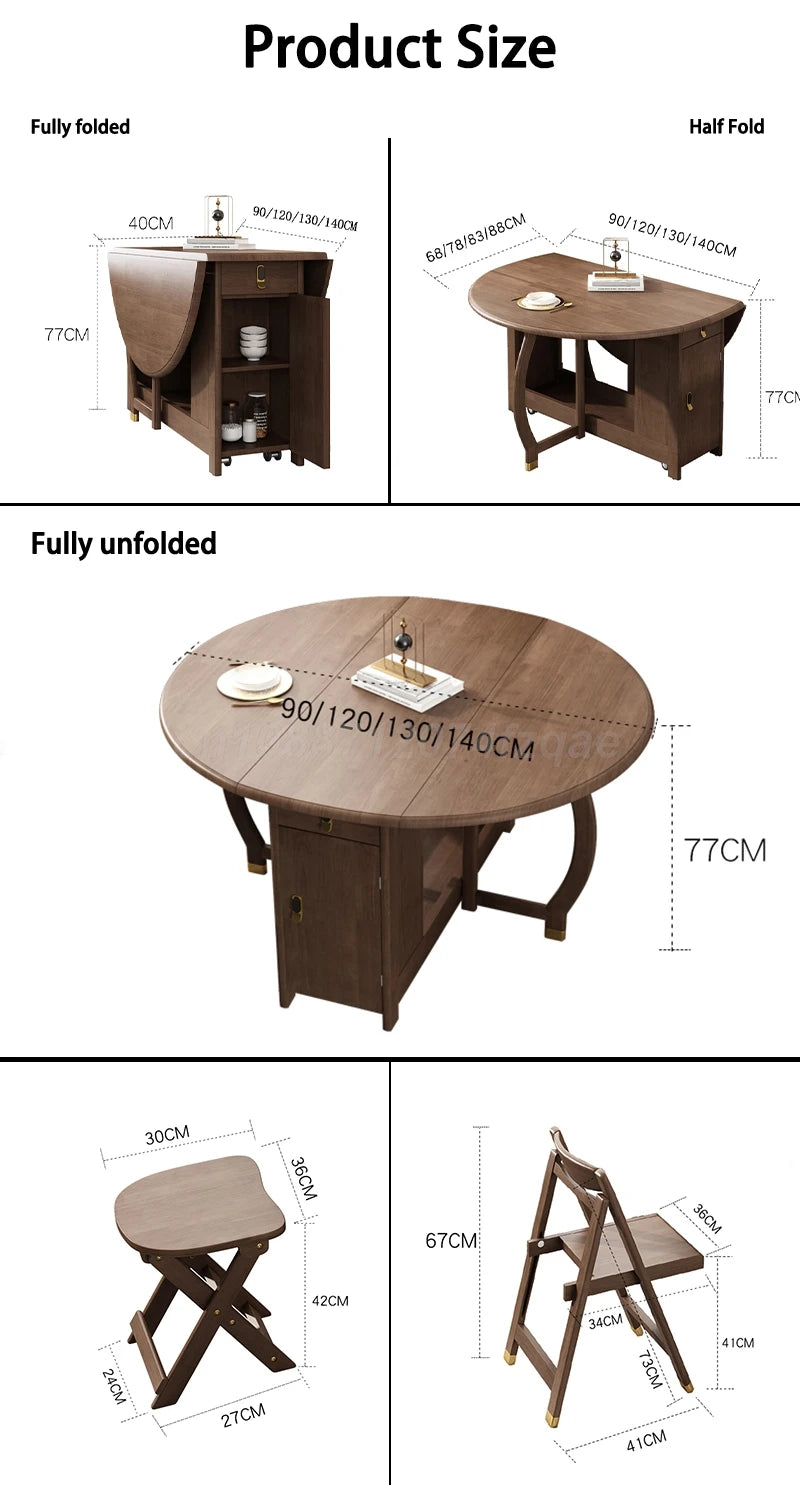 Foldable Dining Table Solid Wood Round Table 1.2m Multifunctional Dining Table And Chair Combination Furniture For Save Space