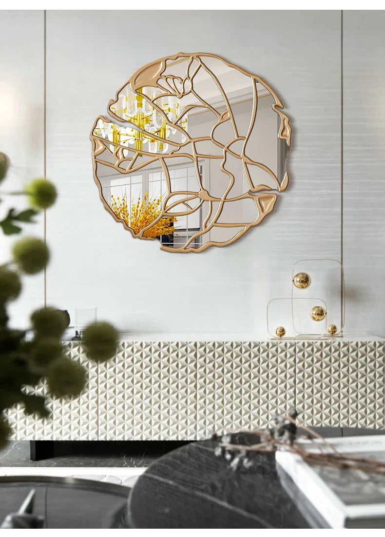 Nordic Luxury Shower Mirror Round Wall Arts Gold Bathroom Mirrors Large Room Design Modern Home Miroir Mural Decoration Mirror