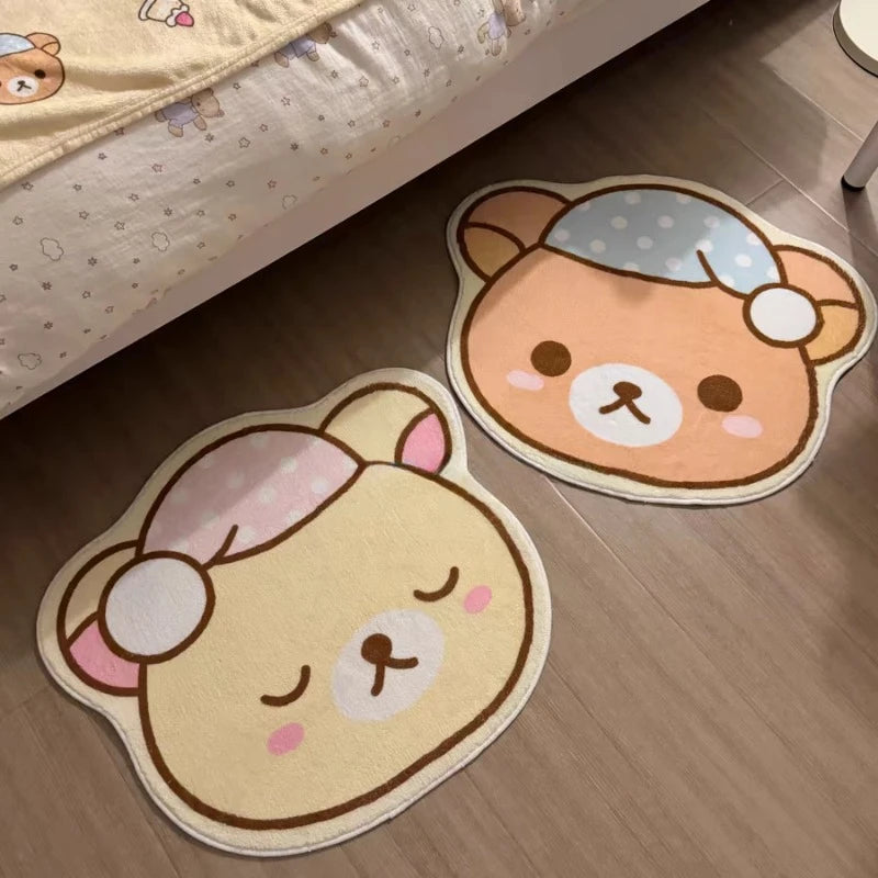 Cute Bear Home Decoration Floor Mat Irregular Cartoon Girl Bedroom Carpet Nightcap Bear Children Rug Plush Soft Foot Mats Tapete