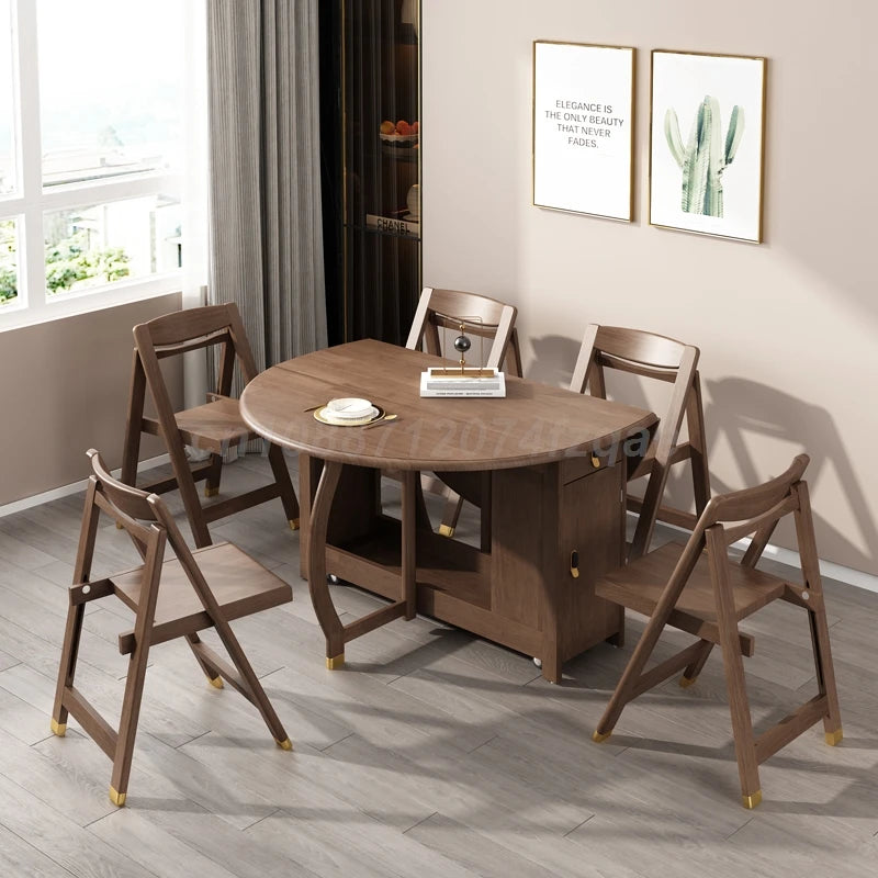 Foldable Dining Table Solid Wood Round Table 1.2m Multifunctional Dining Table And Chair Combination Furniture For Save Space