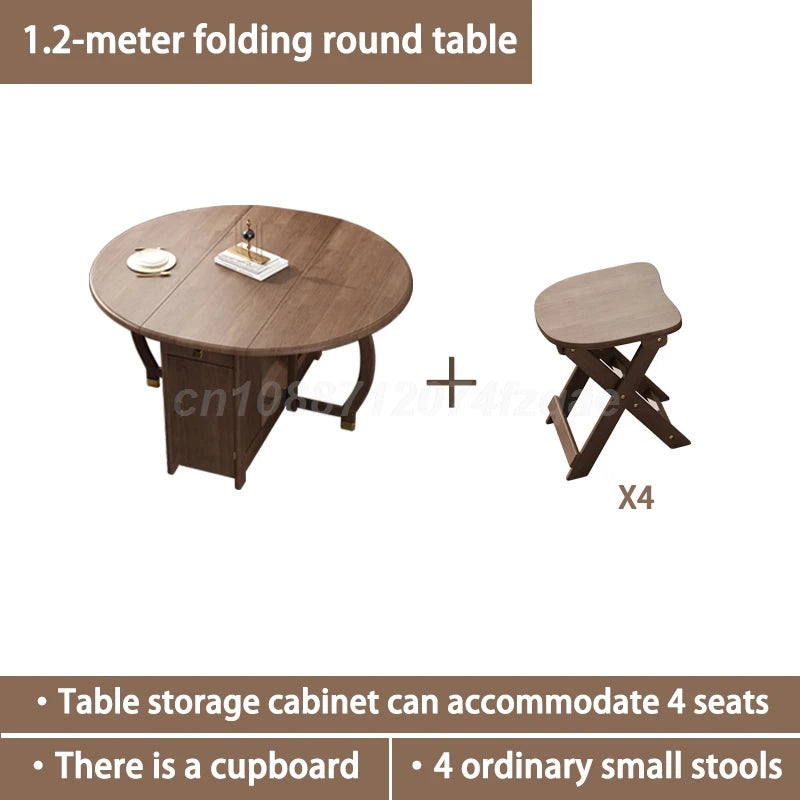 Foldable Dining Table Solid Wood Round Table 1.2m Multifunctional Dining Table And Chair Combination Furniture For Save Space