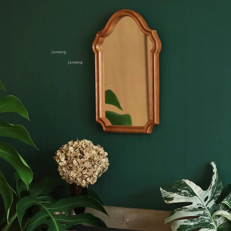 French Living Room Kitchen Decorative Mirrors Solid Wood Frame Homestay Makeup Mirror Retro Bedroom Wall-mounted Bathroom Mirror