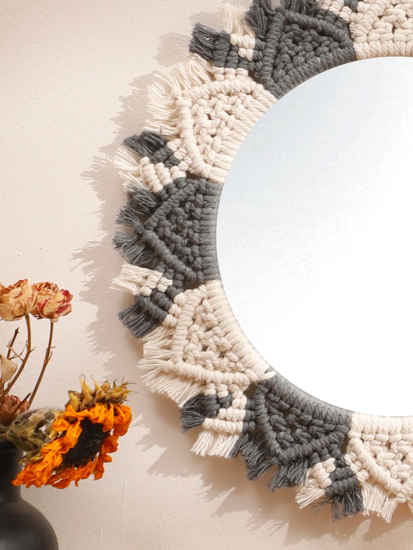 Macrame Mirror Black Gray Decorative Mirrors Boho Home Decoration Handmade Wall Decor Bedroom Living Room Decors Aesthetic Gift