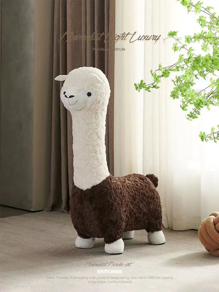 FULLOVE Cartoon Alpaca Stool Children's Casual Shoes Changing Stool Children's Household Living Room Decoration Doll Stool