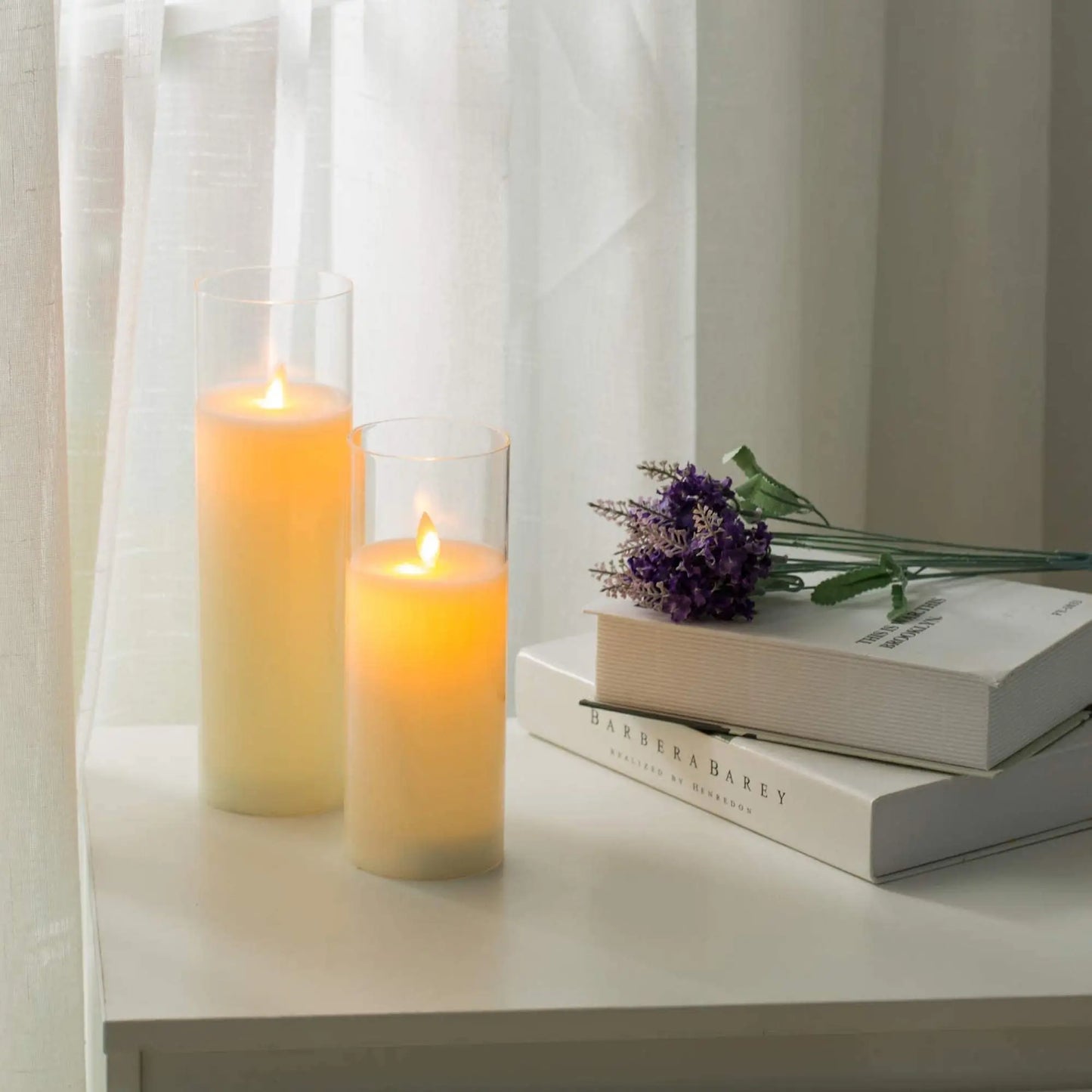 LED Candles with Remote Control Cycling Timer 8" 10" 12" Glass Flameless Candles Battery Operated Real Wax Pillars Glass