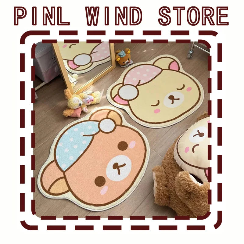 Cute Bear Home Decoration Floor Mat Irregular Cartoon Girl Bedroom Carpet Nightcap Bear Children Rug Plush Soft Foot Mats Tapete