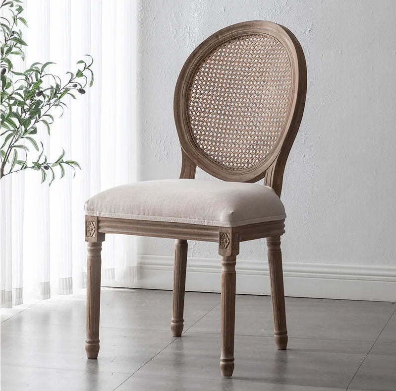 Vintage rattan dining chair Solid wood French chair back Cafe Bar Homestay American country leisure armchair