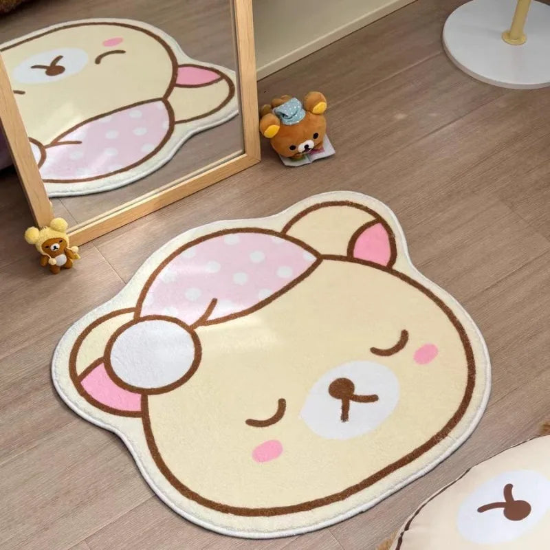 Cute Bear Home Decoration Floor Mat Irregular Cartoon Girl Bedroom Carpet Nightcap Bear Children Rug Plush Soft Foot Mats Tapete