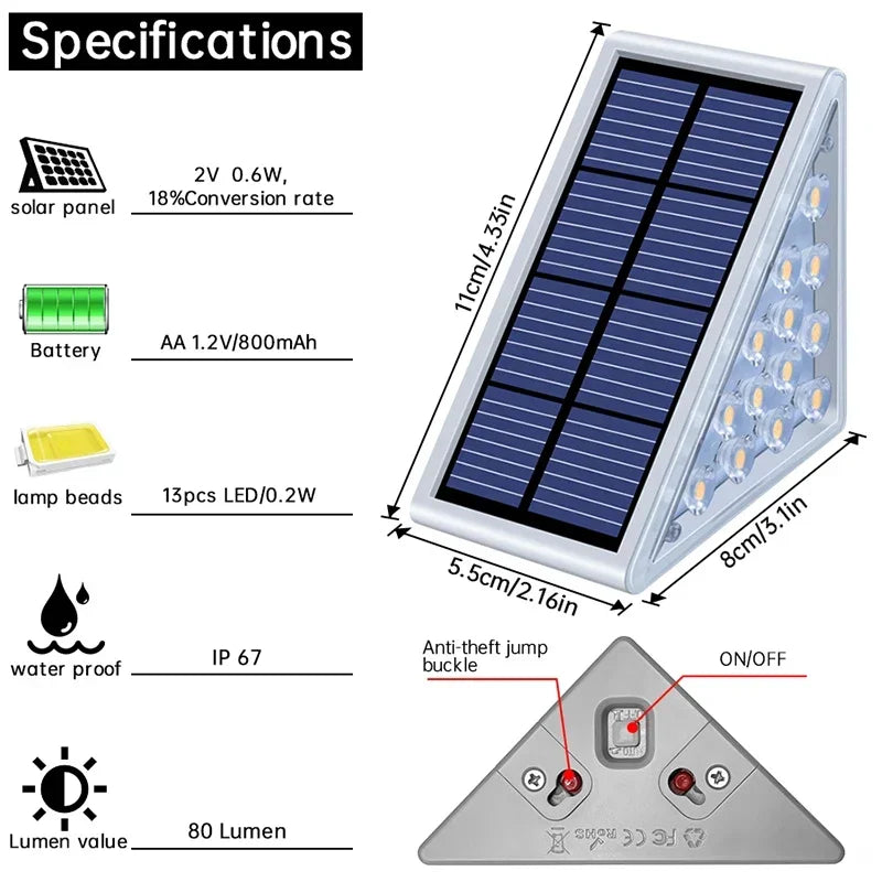 6pcs LED Step Lamp Stair Light Outdoor IP67 Waterproof Solar Light With Lens Anti-theft Decor Lighting For Garden Deck Path