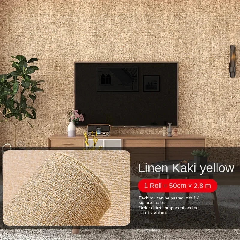Linen Wallpaper Self-adhesive Waterproof Moisture-proof and Moldy Resistant 3D Wall Stickers Home Living Room Wall Decoration