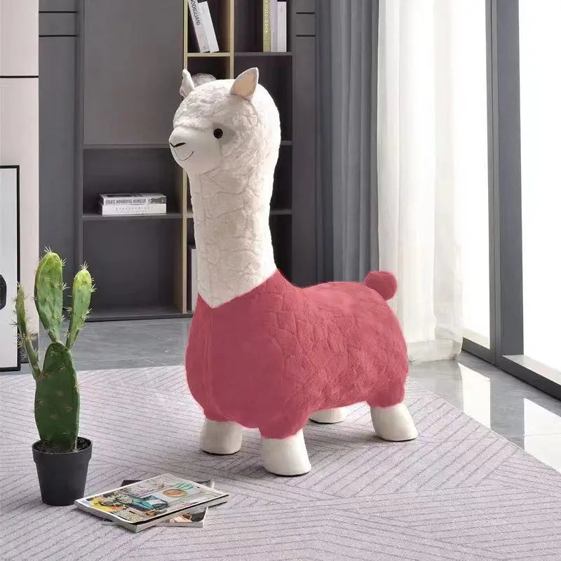 FULLOVE Cartoon Alpaca Stool Children's Casual Shoes Changing Stool Children's Household Living Room Decoration Doll Stool