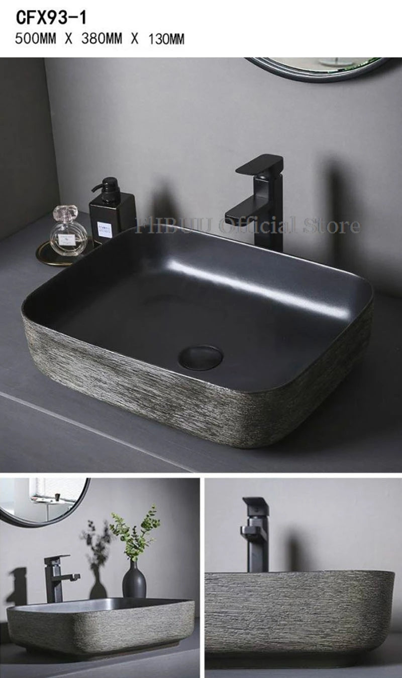 Ceramic Bathroom Vessel Sink Bowl Above Counter Art Single Sink Drain Lavatory Wash Hand Basin Household Countertop Wash Basin