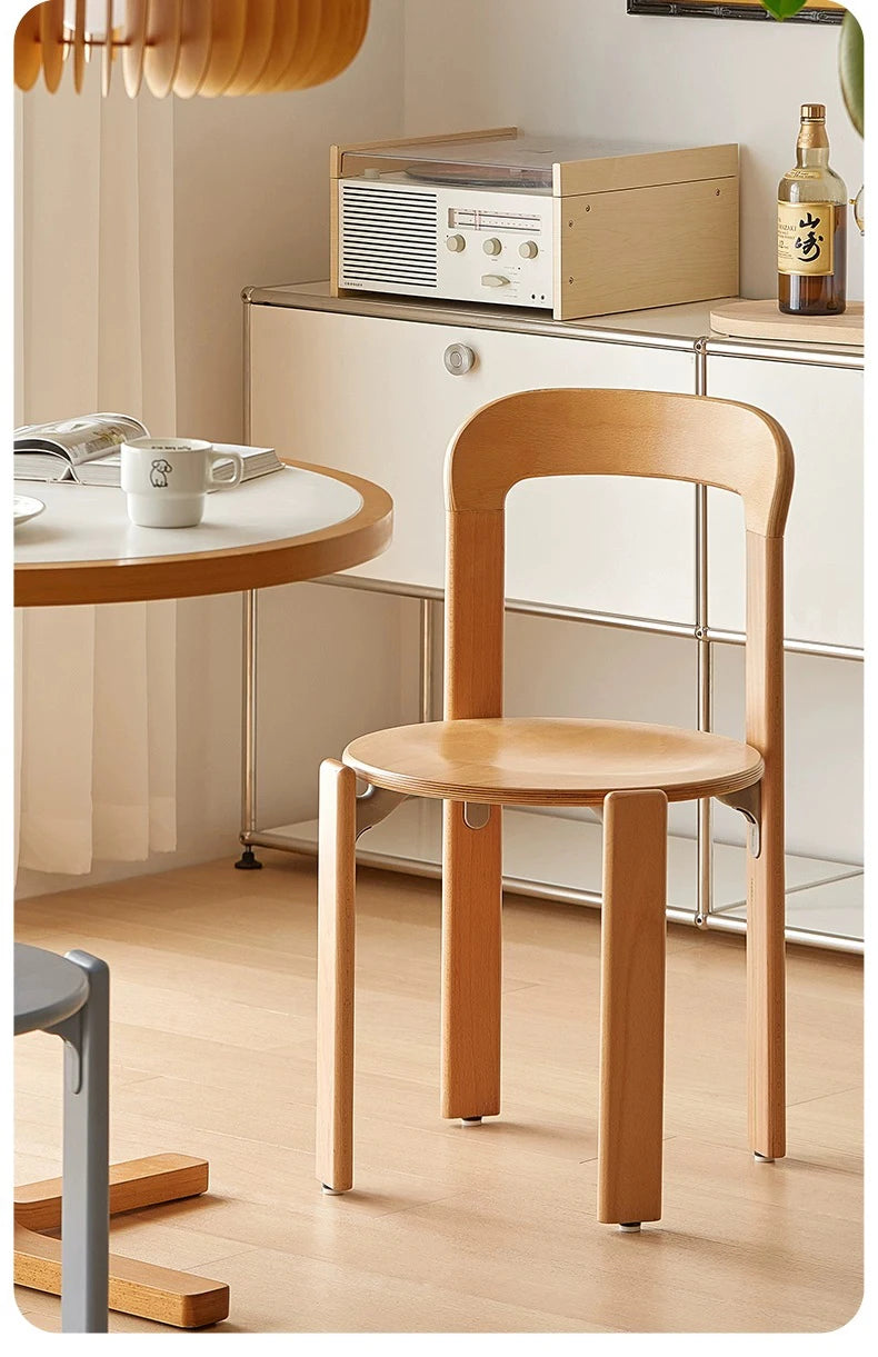 Nordic Beech Solid Wood Plywood Dining Stackable Vintage Curved Rey Backrest Swiss Chair