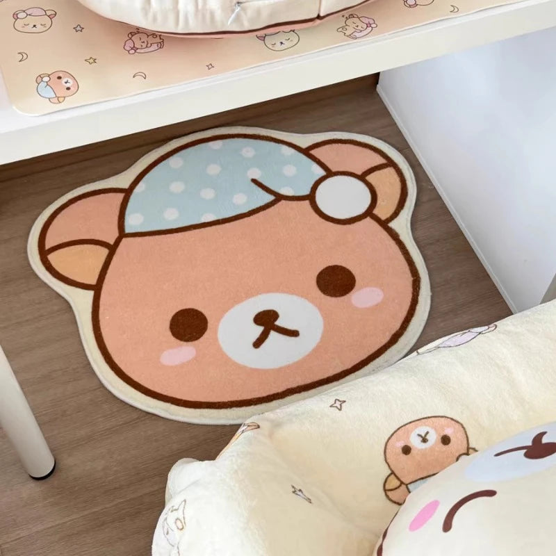 Cute Bear Home Decoration Floor Mat Irregular Cartoon Girl Bedroom Carpet Nightcap Bear Children Rug Plush Soft Foot Mats Tapete