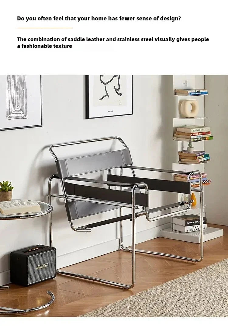 Nordic Vassili Leisure Chair Single Chair Medieval Industrial Style Network Red Bauhaus Saddle Leather Simple Photo Furniture