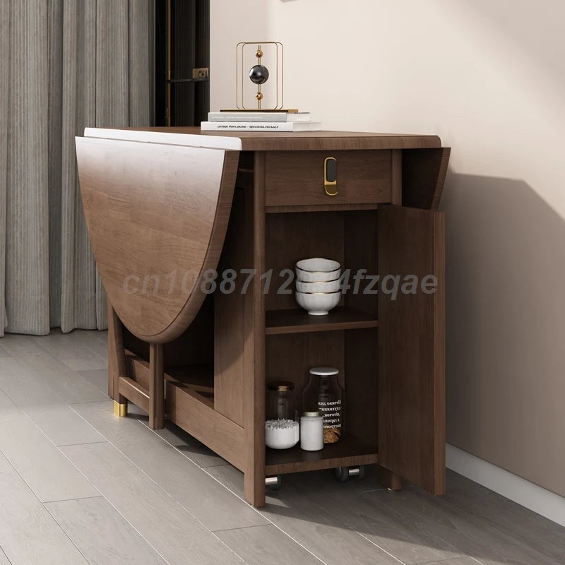 Foldable Dining Table Solid Wood Round Table 1.2m Multifunctional Dining Table And Chair Combination Furniture For Save Space