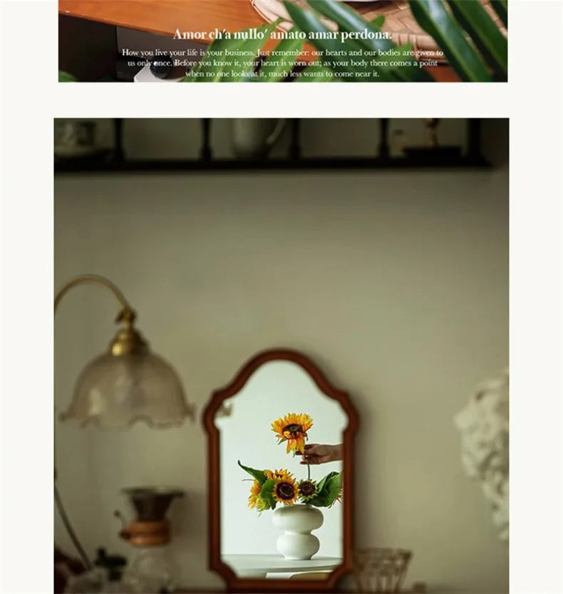 French Living Room Kitchen Decorative Mirrors Solid Wood Frame Homestay Makeup Mirror Retro Bedroom Wall-mounted Bathroom Mirror