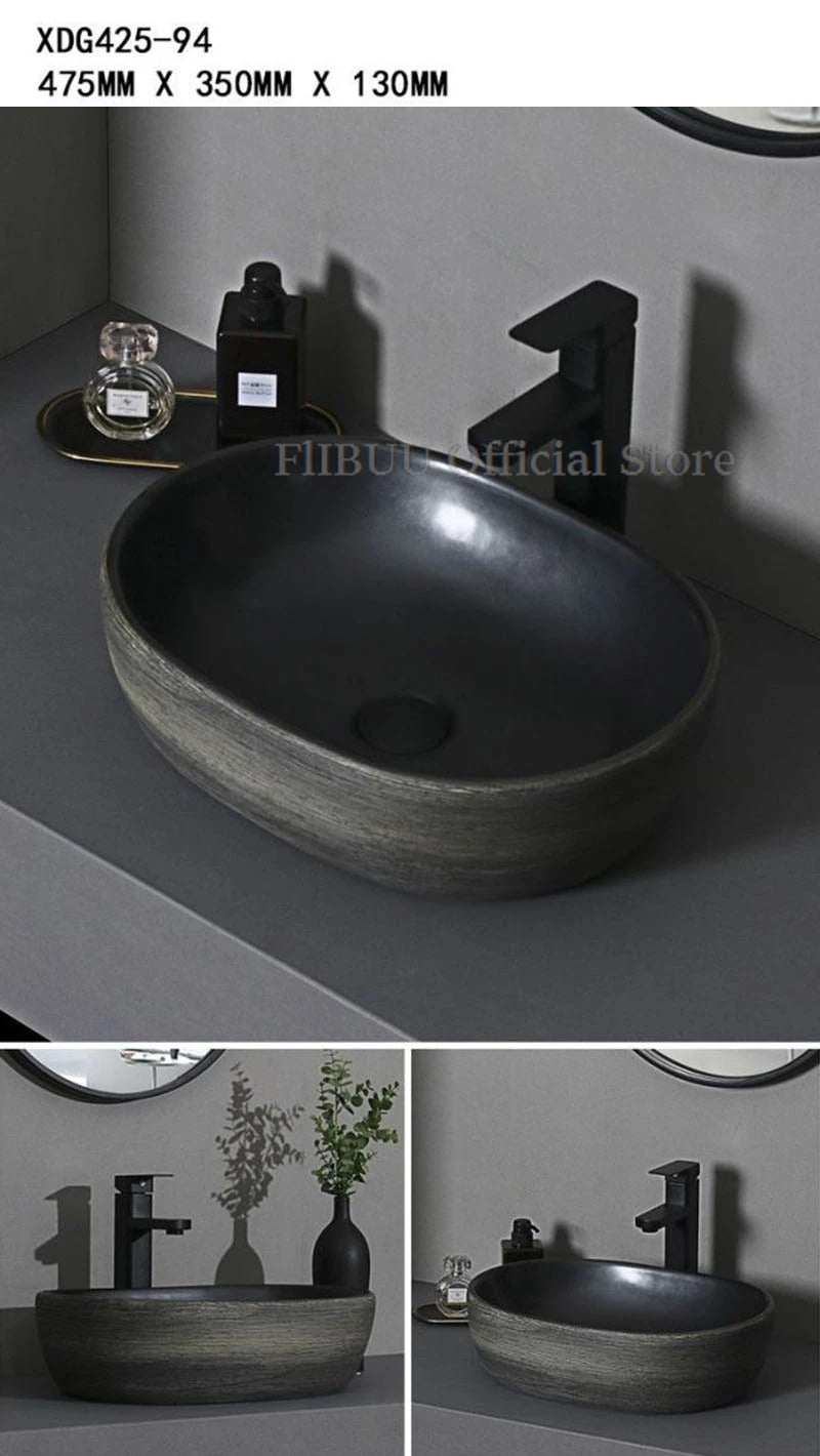 Ceramic Bathroom Vessel Sink Bowl Above Counter Art Single Sink Drain Lavatory Wash Hand Basin Household Countertop Wash Basin