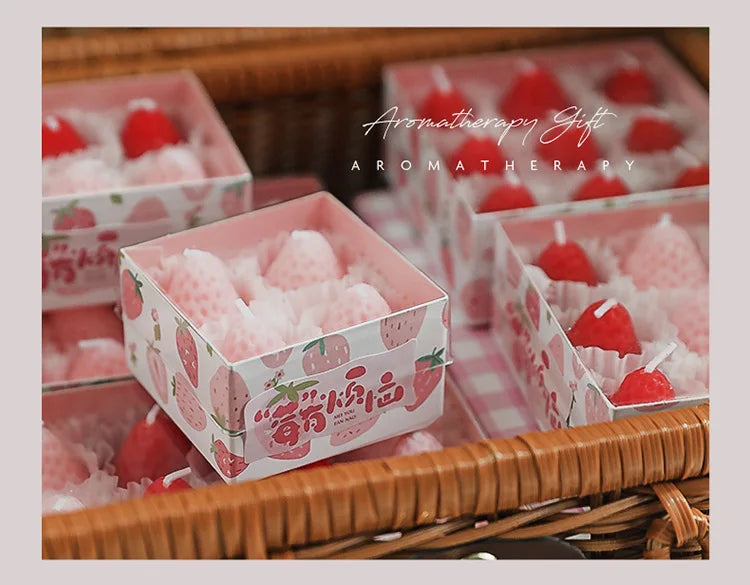 Strawberry Aromatherapy Candle with Hand Gift Gift Box Gift Birthday Gift Handmade Small Wax Candle Candles Home Decoration