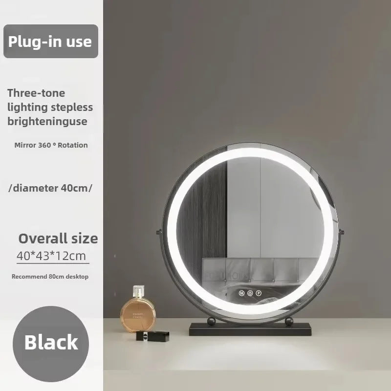 Modern Bedroom Dressing Table Round Mirrors Light Luxury Makeup Mirror with LED Light Desktop Fill Light Charging Smart Mirror