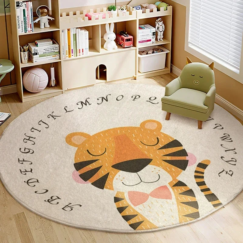 Cartoon Style Bedroom Decor lion pattern Carpet Cute Round Carpets for Living Room Thick Plush bedside Rug Fluffy Soft Floor Mat