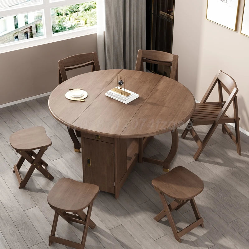 Foldable Dining Table Solid Wood Round Table 1.2m Multifunctional Dining Table And Chair Combination Furniture For Save Space