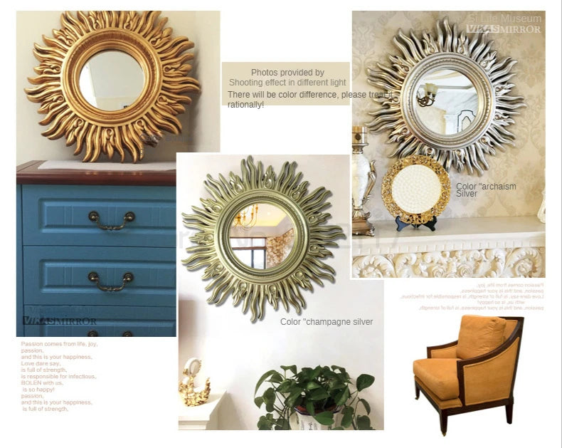 Sun Apollo Art Wall Mirror Decorative Bathroom Accessory Unique Champion Designs Reflective Art Piece Elegant Wall Decor
