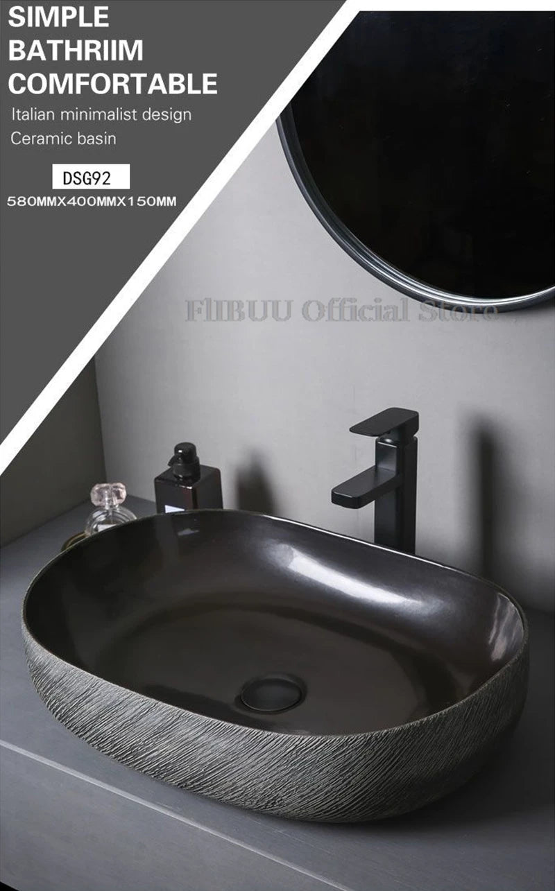 Ceramic Bathroom Vessel Sink Bowl Above Counter Art Single Sink Drain Lavatory Wash Hand Basin Household Countertop Wash Basin