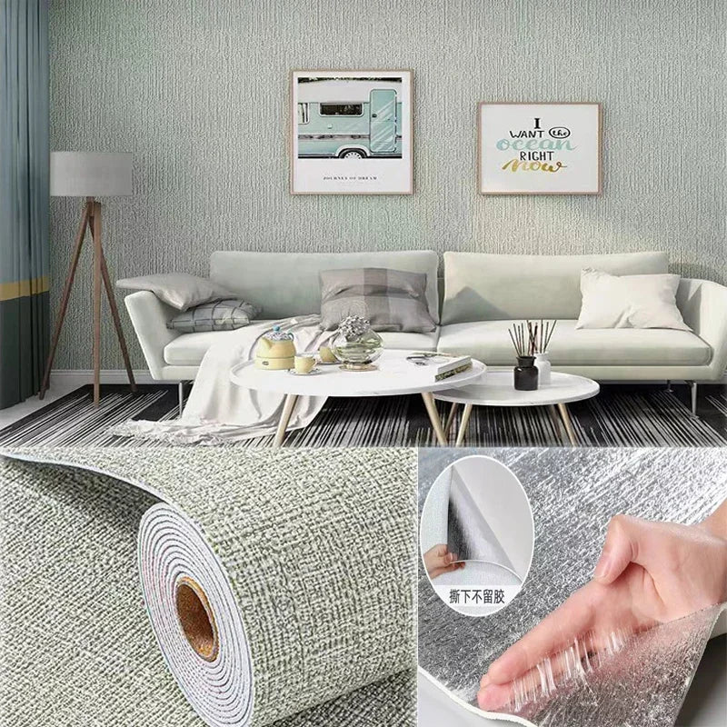 Linen Wallpaper Self-adhesive Waterproof Moisture-proof and Moldy Resistant 3D Wall Stickers Home Living Room Wall Decoration