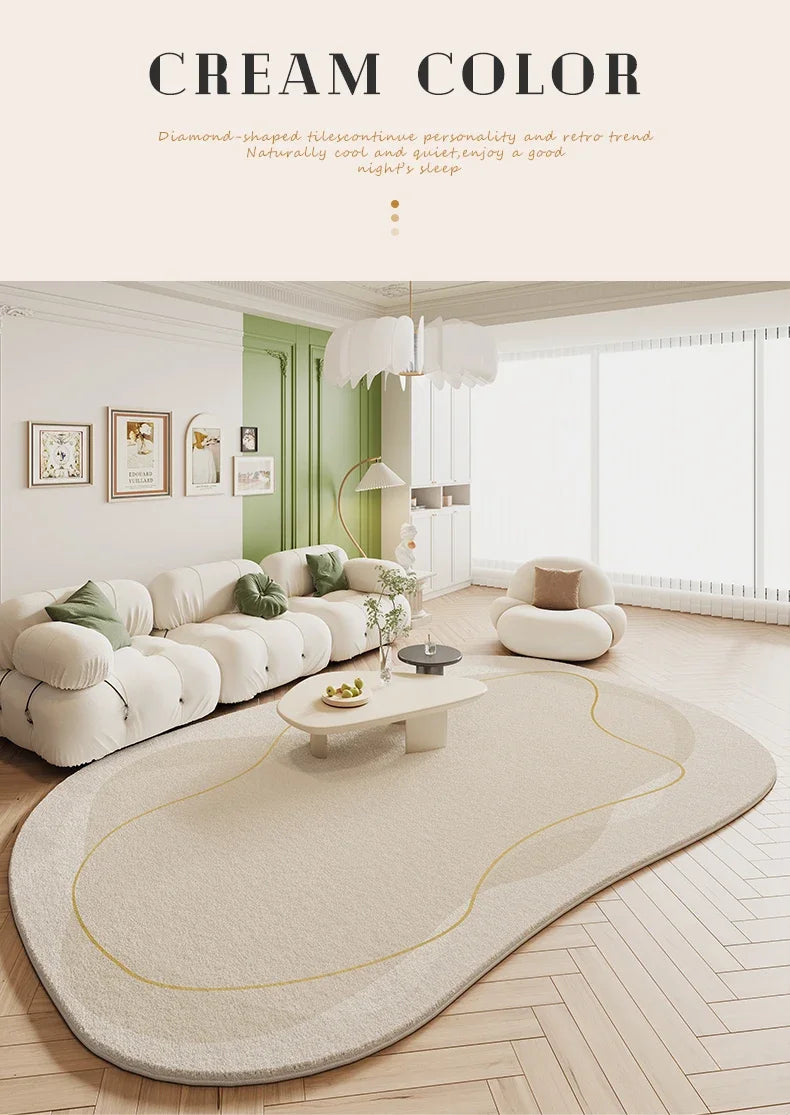 Green Cream Rugs for Bedroom Large Area Living Room Decoration Irregular Shape Carpet Soft Fluffy Lounge Rug Anti-slip Study Mat