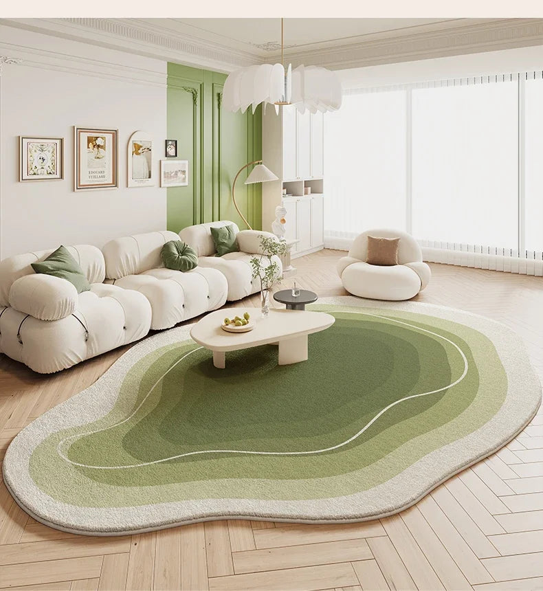 Green Cream Rugs for Bedroom Large Area Living Room Decoration Irregular Shape Carpet Soft Fluffy Lounge Rug Anti-slip Study Mat