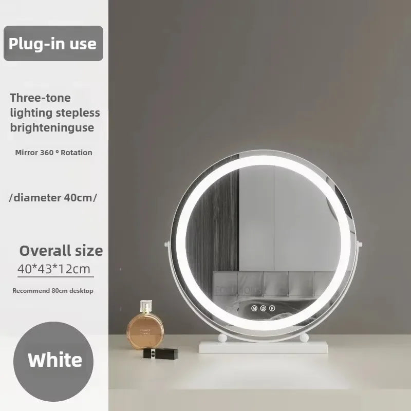 Modern Bedroom Dressing Table Round Mirrors Light Luxury Makeup Mirror with LED Light Desktop Fill Light Charging Smart Mirror