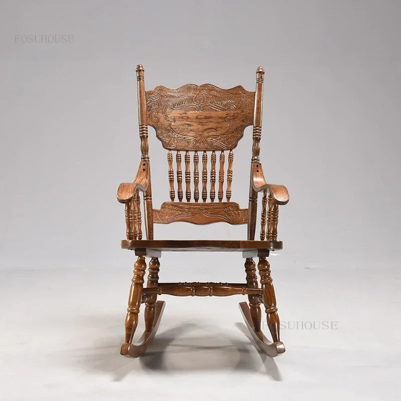 American Living Room Rocking Chairs Furniture Home Balcony Leisure Back Armchair for Adults Retro Homestay Dormitory Recliner Z