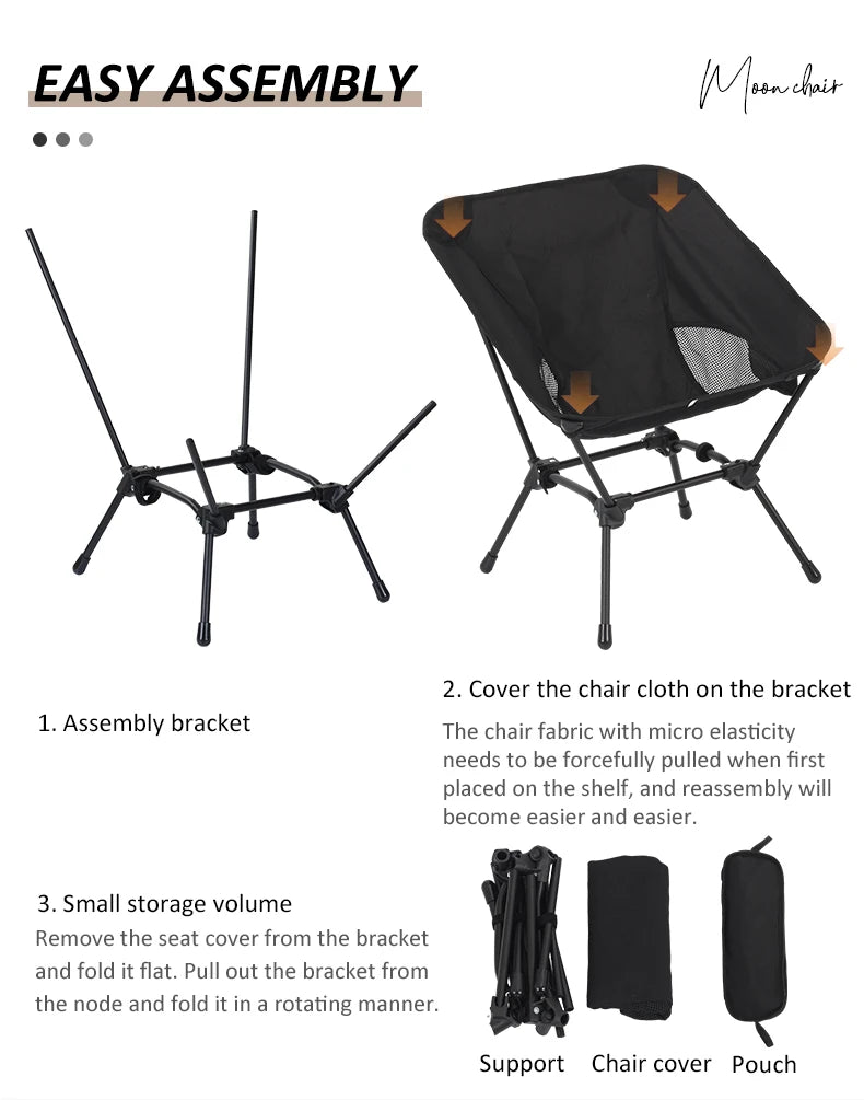 Square Structure Beach Fishing Stool, Convenient Four-Corner Camping Folding Chair, Lightweight Iron Tube Moon Chair