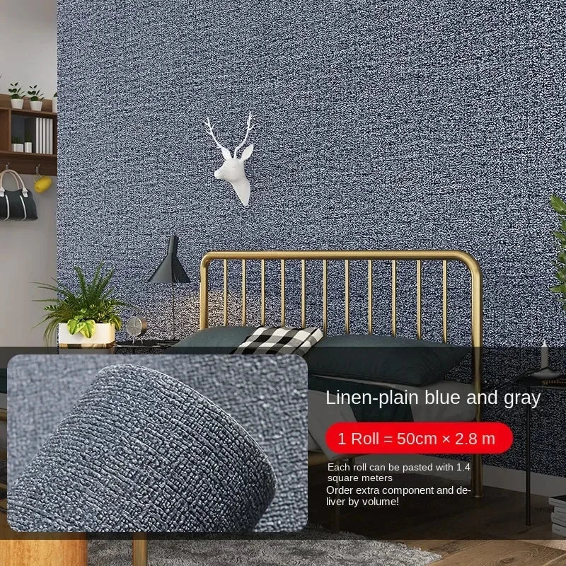 Linen Wallpaper Self-adhesive Waterproof Moisture-proof and Moldy Resistant 3D Wall Stickers Home Living Room Wall Decoration