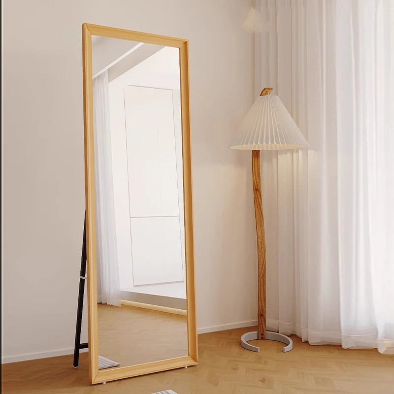 Square Wooden Mirror Garden Art Modern Full Body Standing Mirror Bedroom Floor Girls Rattan Espelhos Living Room Decorations