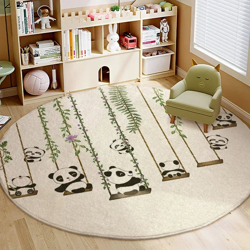 Cartoon Style Bedroom Decor lion pattern Carpet Cute Round Carpets for Living Room Thick Plush bedside Rug Fluffy Soft Floor Mat