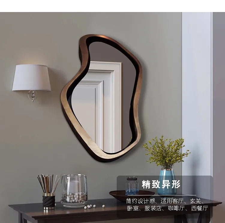 Nordic Minimalism Style Wall-Hanging Mirror Home Decoration Bathroom Makeup Mirror Creative Irregular Shape LED Light Hd Mirror