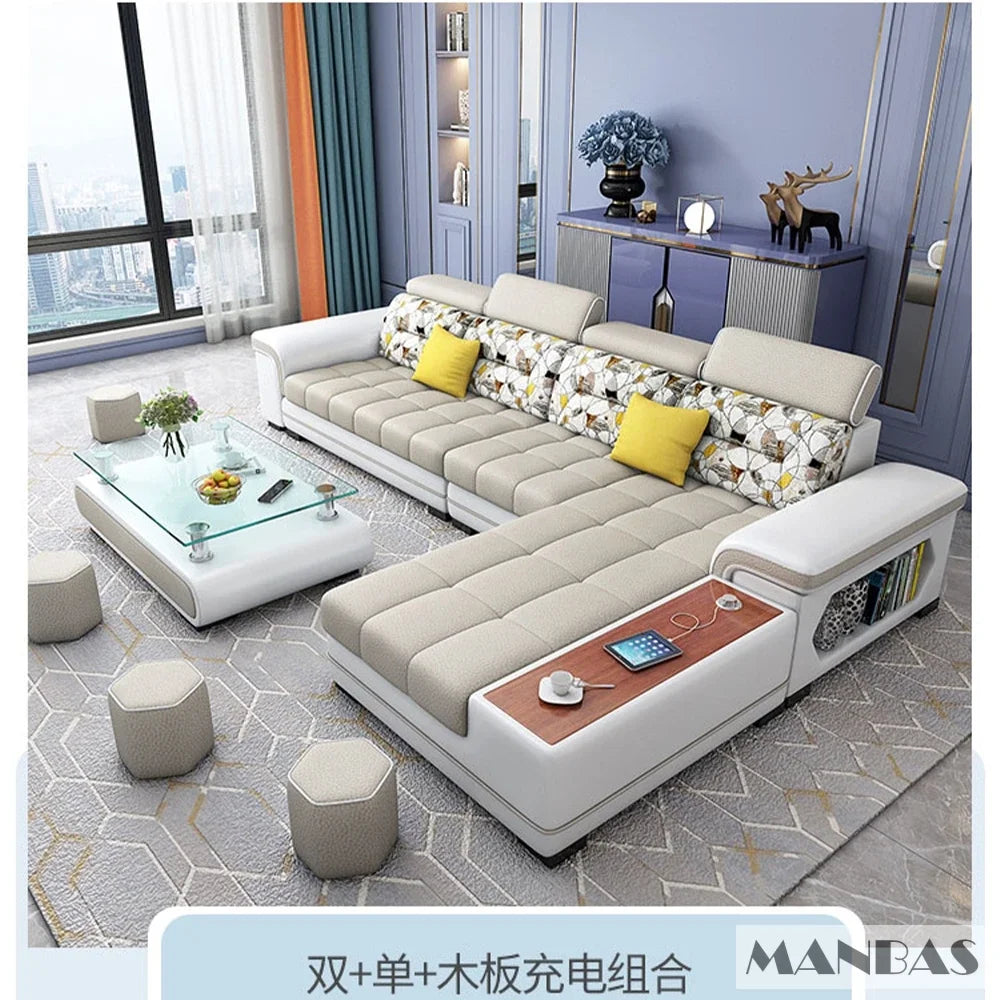Big U-Shape Coth Living Room Sofa Sets with USB, Speaker, Stools,Bluetooth - Linlamlim Fabric Sectional Sofas for Home Furniture