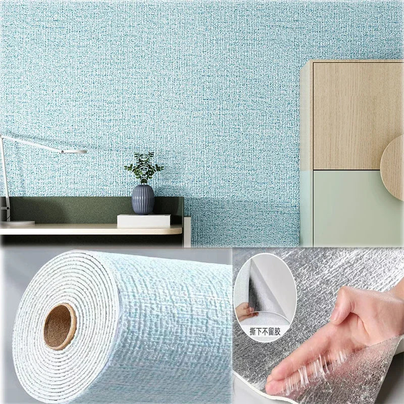 Linen Wallpaper Self-adhesive Waterproof Moisture-proof and Moldy Resistant 3D Wall Stickers Home Living Room Wall Decoration