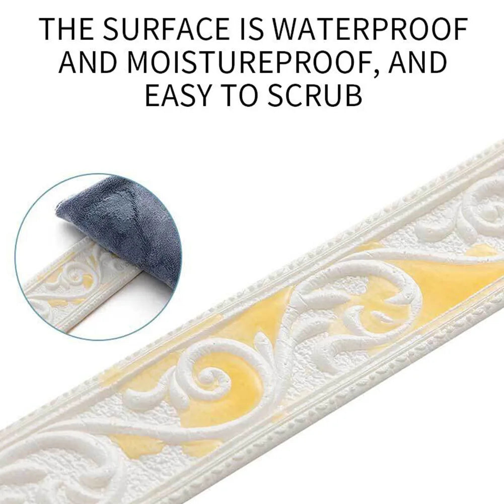 3D Wall Trim Line Skirting Sticker Self-Adhesive Vinyl Wall Trim Sticker 230*5*0.4cm Household Waterproof Baseboard Wall-paper