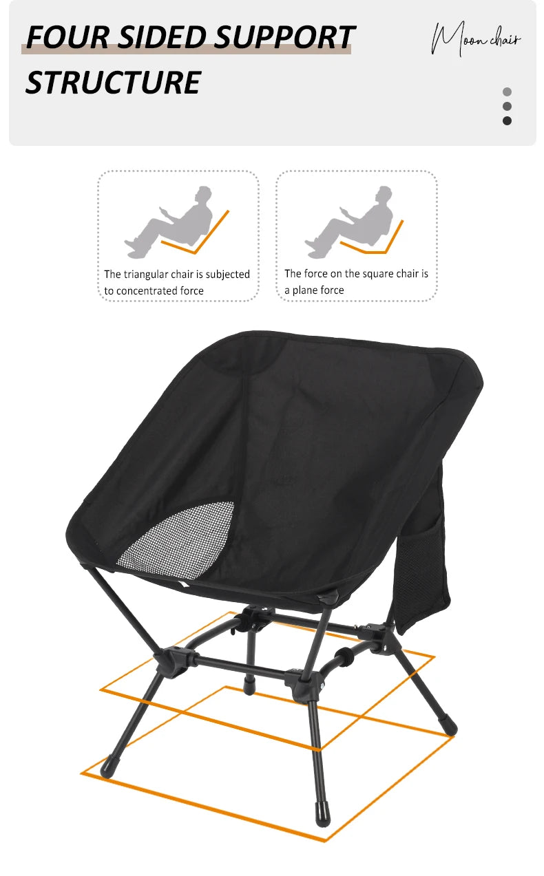 Square Structure Beach Fishing Stool, Convenient Four-Corner Camping Folding Chair, Lightweight Iron Tube Moon Chair