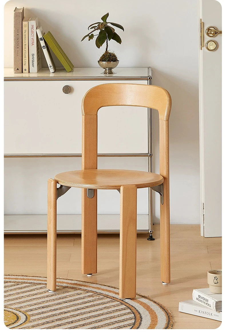 Nordic Beech Solid Wood Plywood Dining Stackable Vintage Curved Rey Backrest Swiss Chair