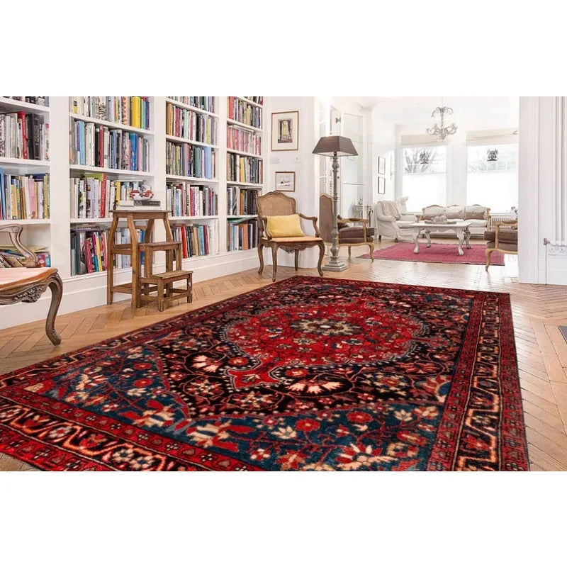Oriental Medallion Red Area Rug Rustic Mid Century Modern Small Red Dark Blue Carpet Rugs for Living Room Bedroom Dining Room