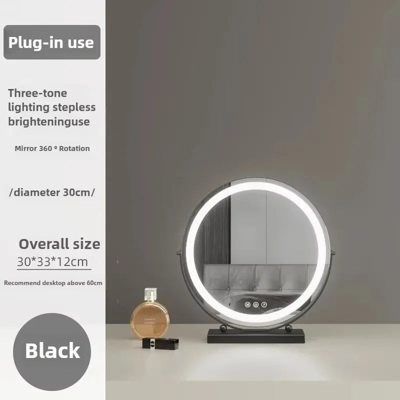 Modern Bedroom Dressing Table Round Mirrors Light Luxury Makeup Mirror with LED Light Desktop Fill Light Charging Smart Mirror